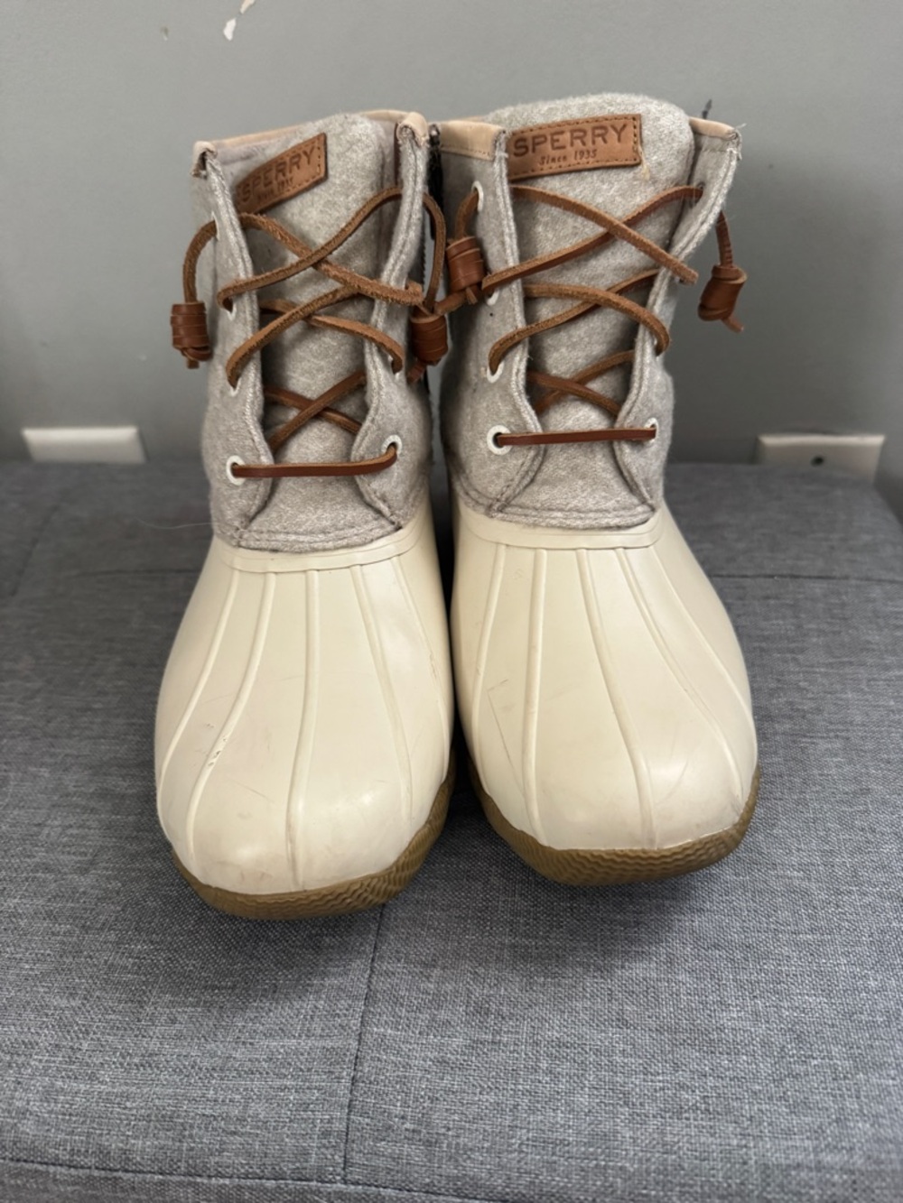 Sperry Cream and Tan Waterproof Duck Boots